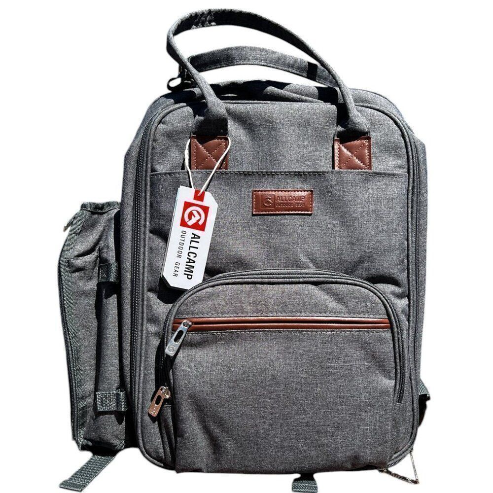 NWT! ALLCAMP Gray Outdoor Picnic Backpack for 2 People